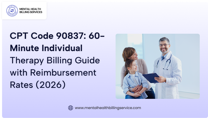 CPT Code 90837 reimbursement rate 2026 billing guide for 60-minute individual psychotherapy and behavioral health billing