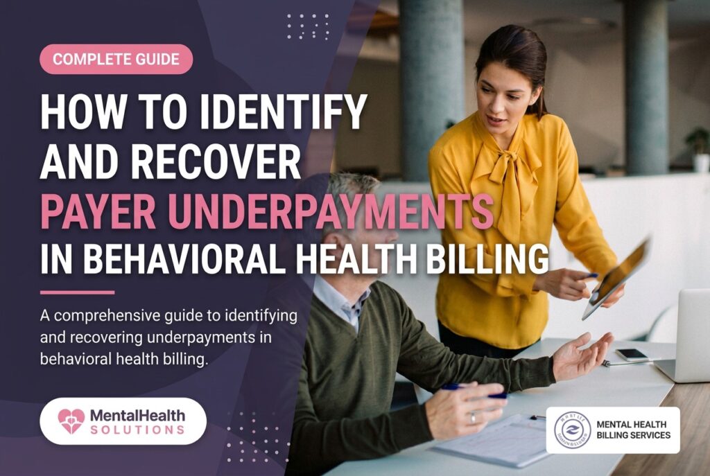 Behavioral health billing team reviewing payer underpayments and reimbursement records to identify and recover payment discrepancies.